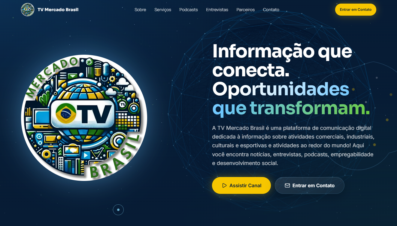 TV Mercado Brasil — site institucional com hero 3D